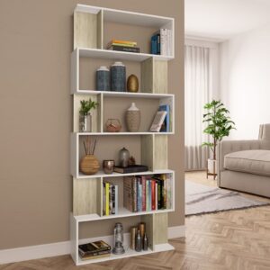 Book Cabinet/Room Divider White and Sonoma Oak 80x24x192 cm Chipboard
