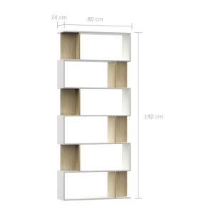 Book Cabinet/Room Divider White And Sonoma Oak 80X24X192 Cm Chipboard