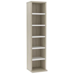CD Cabinet White and Sonoma Oak 21x16x88 cm Chipboard