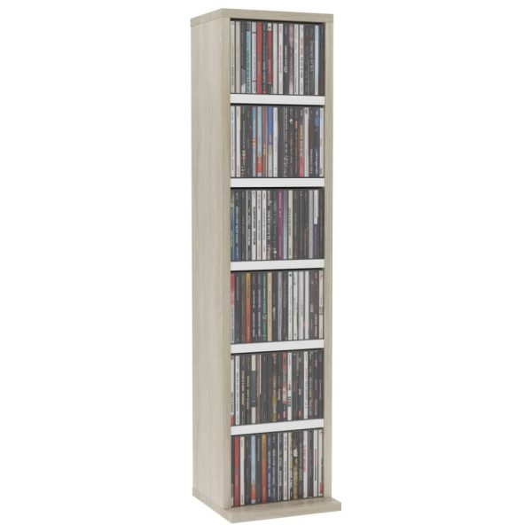 CD Cabinet White and Sonoma Oak 21x16x88 cm Chipboard