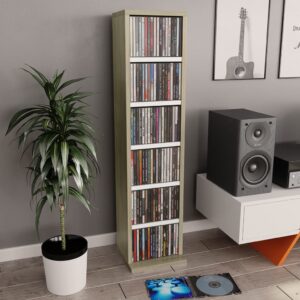 CD Cabinet White and Sonoma Oak 21x16x88 cm Chipboard
