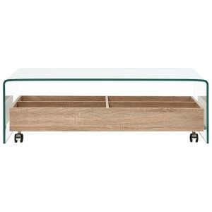 Tempered Glass Coffee Table with Storage 98x45x31cm