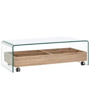 Tempered Glass Coffee Table with Storage 98x45x31cm