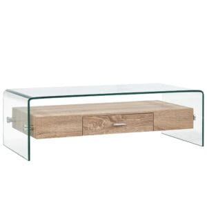 Tempered Glass Long Coffee Table with Drawer 98x45x31cm