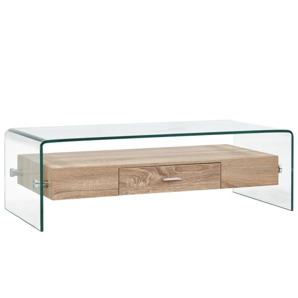 Tempered Glass Long Coffee Table With Drawer 98X45X31Cm
