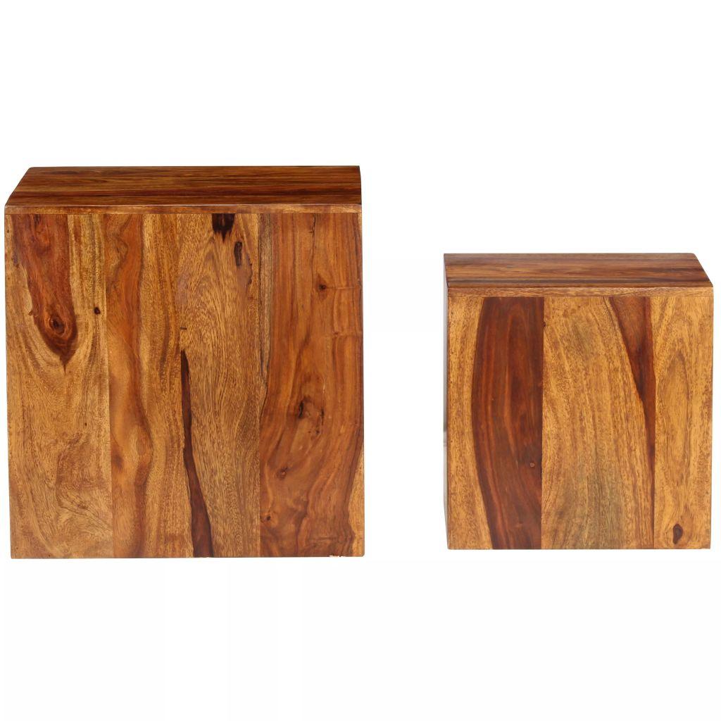 Coffee Table Set 2 Pieces Solid Sheesham Wood 40x40x40 cm