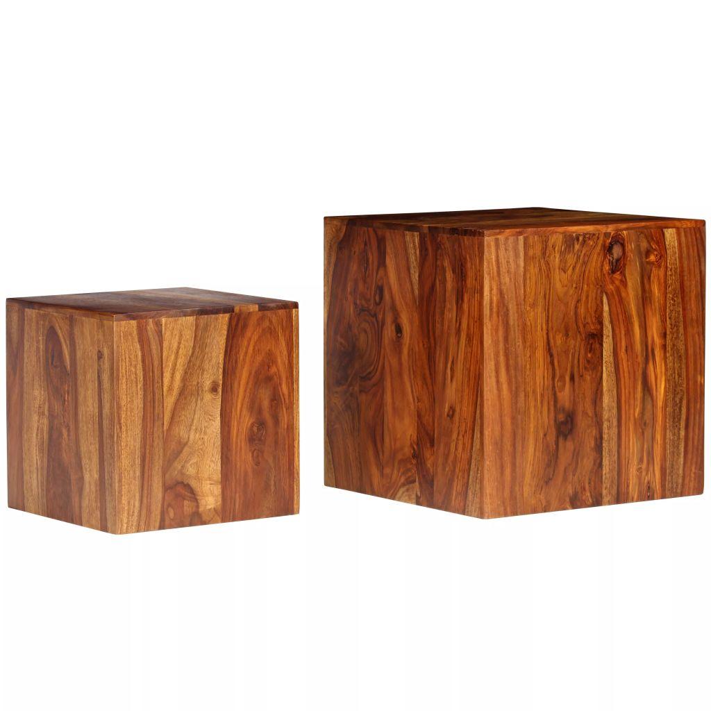 Coffee Table Set 2 Pieces Solid Sheesham Wood 40x40x40 cm