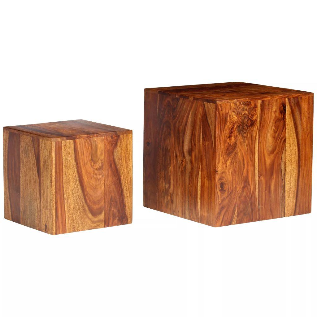 Coffee Table Set 2 Pieces Solid Sheesham Wood 40x40x40 cm