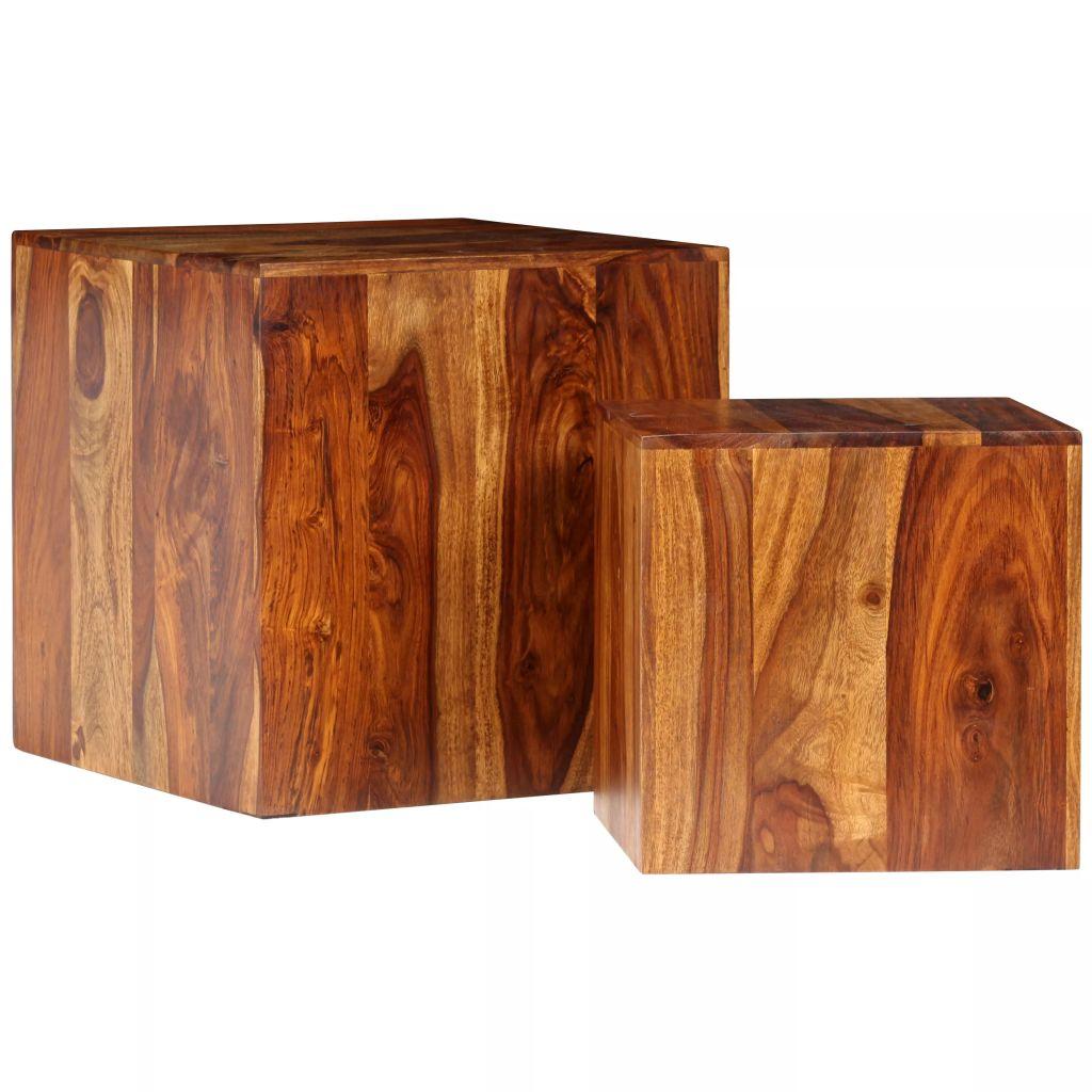 Coffee Table Set 2 Pieces Solid Sheesham Wood 40x40x40 cm