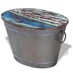 Metal Bucket Style Coffee Table Solid Reclaimed Wood