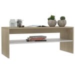 Coffee Table White and Sonoma Oak 100x40x40 cm Chipboard 3