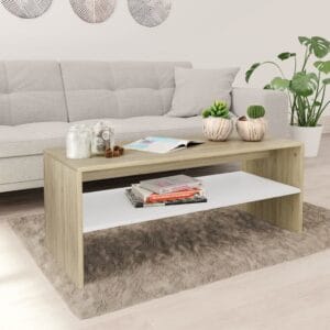 Coffee Table White and Sonoma Oak 100x40x40 cm Chipboard