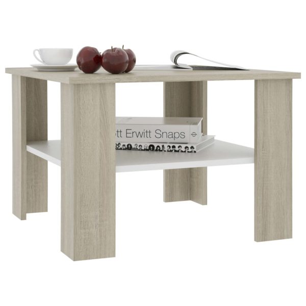 Coffee Table White And Sonoma Oak 60X60X42 Cm Chipboard