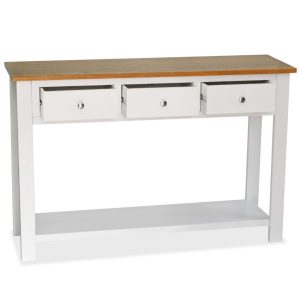 118cm Colonial White Painted 3 Drawer Console Table Solid Oak Wood Top