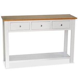 118cm Colonial White Painted 3 Drawer Console Table Solid Oak Wood Top