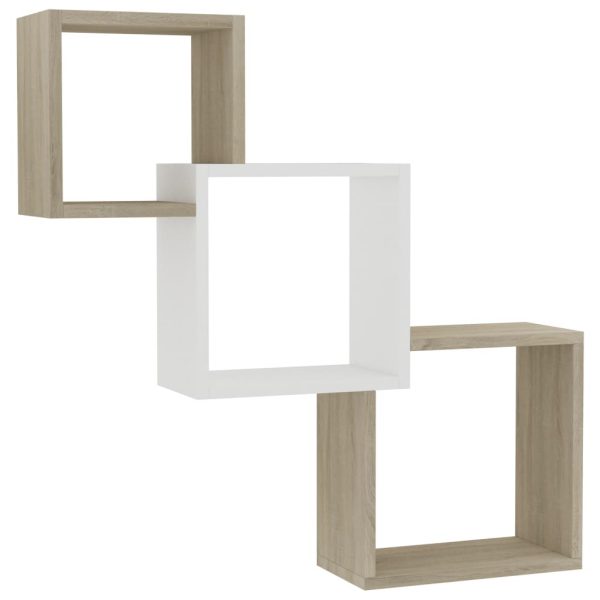 Cube Wall Shelves White And Sonoma Oak 84.5X15X27 Cm Chipboard