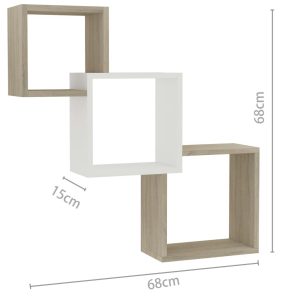 Cube Wall Shelves White And Sonoma Oak 84.5X15X27 Cm Chipboard