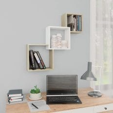 Cube Wall Shelves White and Sonoma Oak 84.5x15x27 cm Chipboard