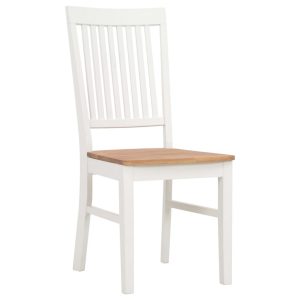 Set of 2 Colonial White Painted Dining Chairs with Oak Wood Seat 44x59x95cm