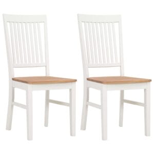 Set of 2 Colonial White Painted Dining Chairs with Oak Wood Seat 44x59x95cm