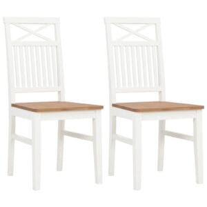 Set of 2 Colonial White Painted Dining Chairs Solid Oak Wood Seat 44x59x96cm