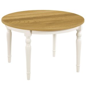 120cm Colonial Painted White Round Dining Table Oak Veneer Top