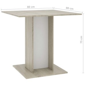 Dining Table White And Sonoma Oak 80X80X75 Cm Chipboard