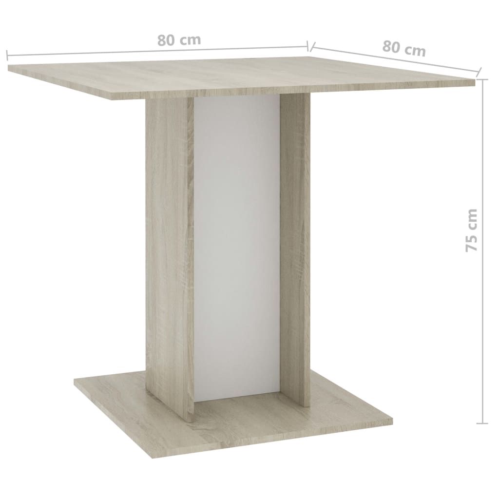 Dining Table White and Sonoma Oak 80x80x75 cm Chipboard