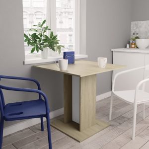 Dining Table White and Sonoma Oak 80x80x75 cm Chipboard