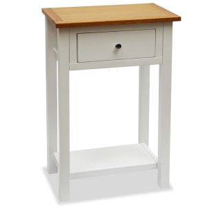 Colonial Painted White 1 Drawer Lamp Table Solid Oak Wood Top