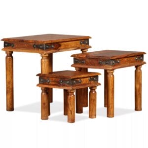 Nesting Table Set 3 Pieces Solid Sheesham Wood Brown