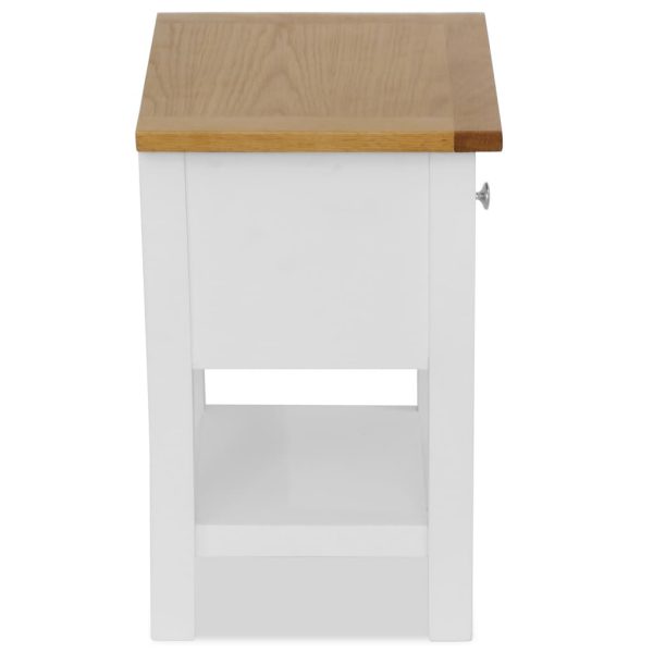 Colonial White Painted Bedside Solid Oak Wood Top 36x30x47cm