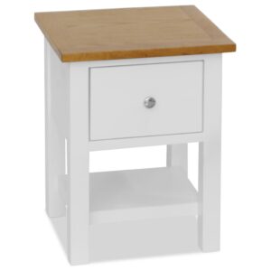 Colonial White Painted Bedside Solid Oak Wood Top 36x30x47cm