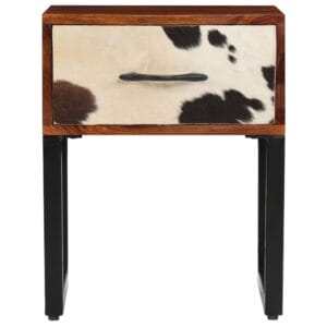 Nightstand Solid Sheesham Wood and Real Leather 40x30x50 cm
