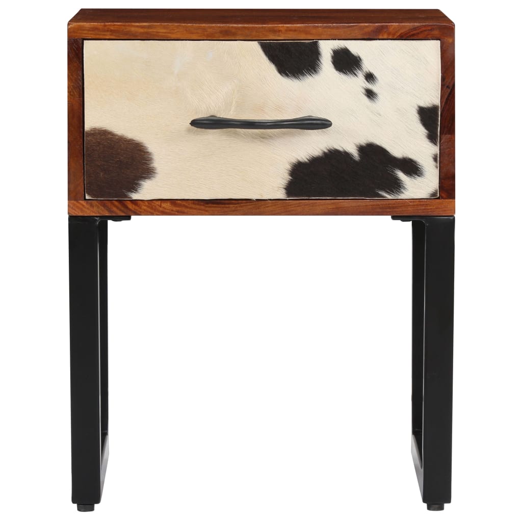 Nightstand Solid Sheesham Wood and Real Leather 40x30x50 cm