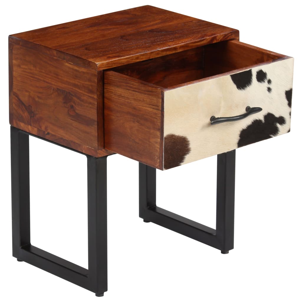 Nightstand Solid Sheesham Wood and Real Leather 40x30x50 cm
