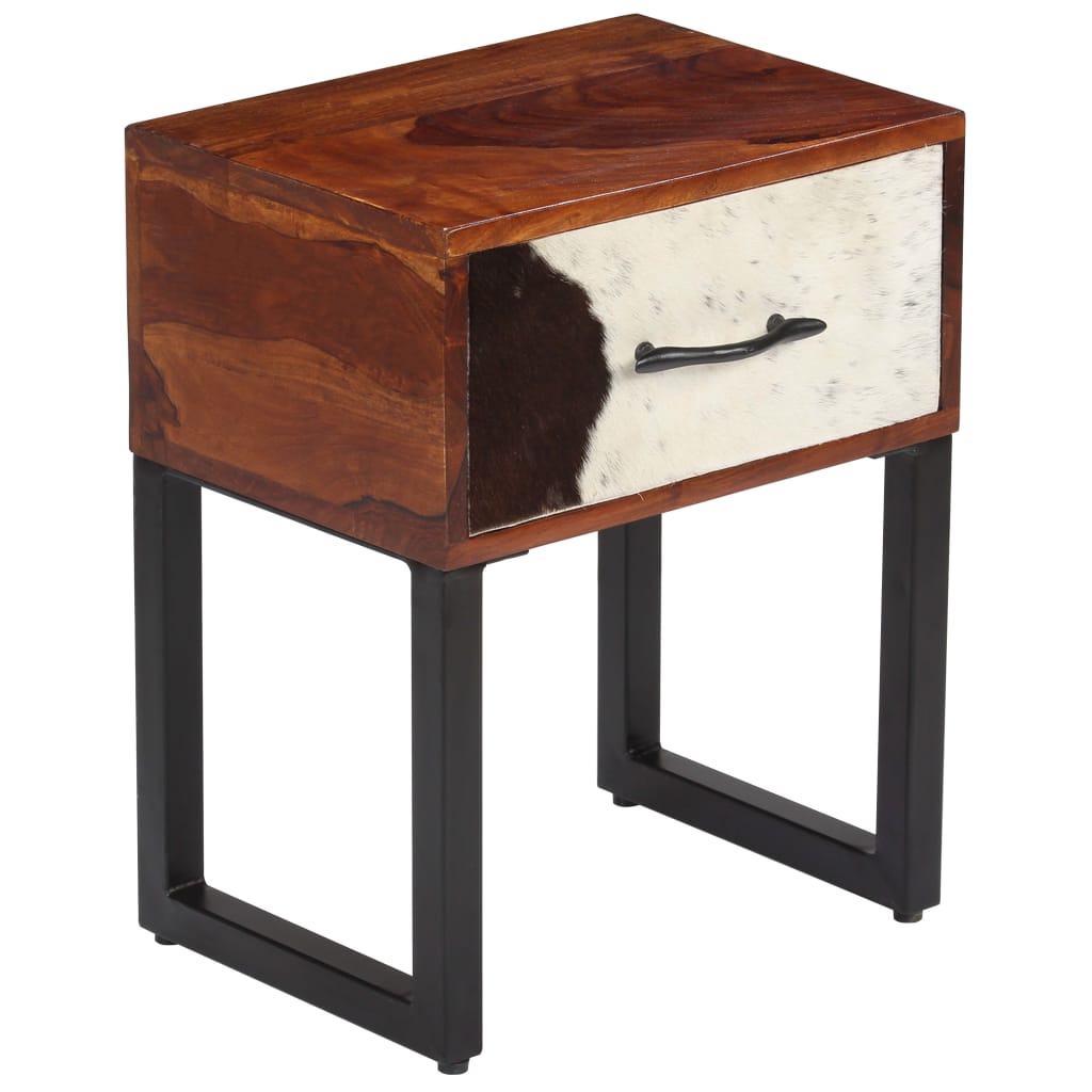 Nightstand Solid Sheesham Wood and Real Leather 40x30x50 cm