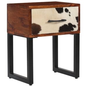 Nightstand Solid Sheesham Wood and Real Leather 40x30x50 cm