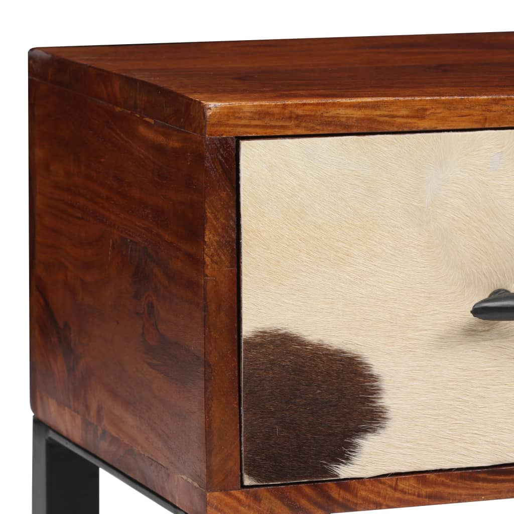 Nightstand Solid Sheesham Wood and Real Leather 40x30x50 cm
