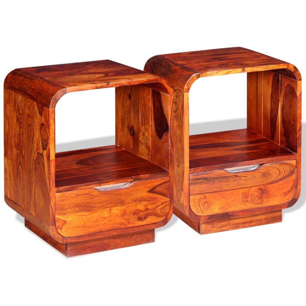 Nightstand with Drawer 2 pcs Solid Sheesham Wood 40x30x50 cm