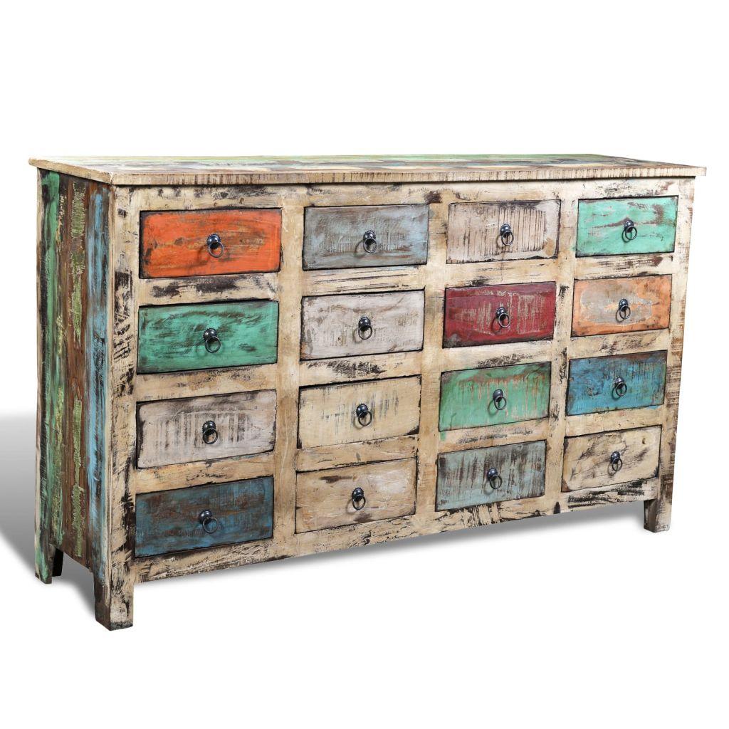 Reclaimed Cabinet Solid Wood Multicolour with 16 Drawers
