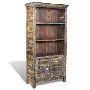 Reclaimed Wood Bookshelf Bookcase 3 Shelves &Amp; 2 Doors