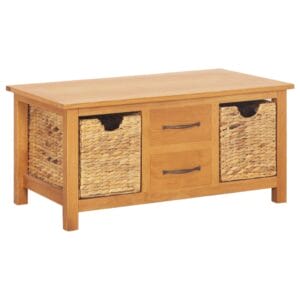 Sideboard 88x53x43 cm Solid Oak Wood and Water Hyacinth