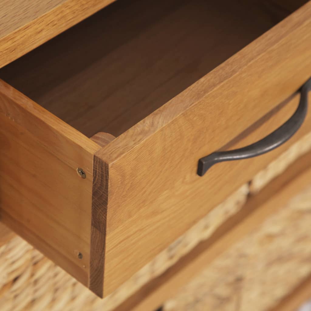 Sideboard 90x33.5x83 cm Solid Oak Wood and Water Hyacinth