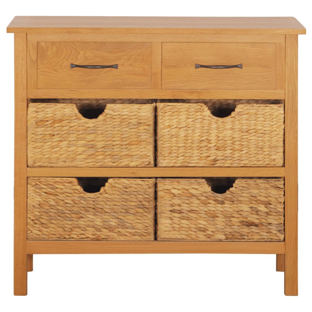 Sideboard 90x33.5x83 cm Solid Oak Wood and Water Hyacinth