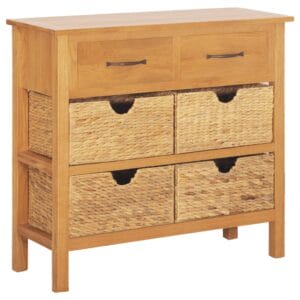 Sideboard 90x33.5x83 cm Solid Oak Wood and Water Hyacinth