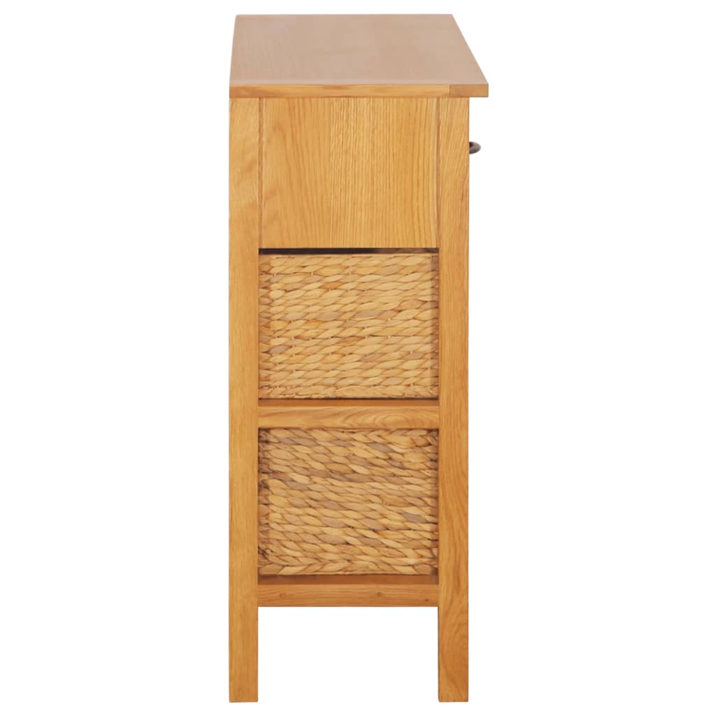 Sideboard 90x33.5x83 cm Solid Oak Wood and Water Hyacinth