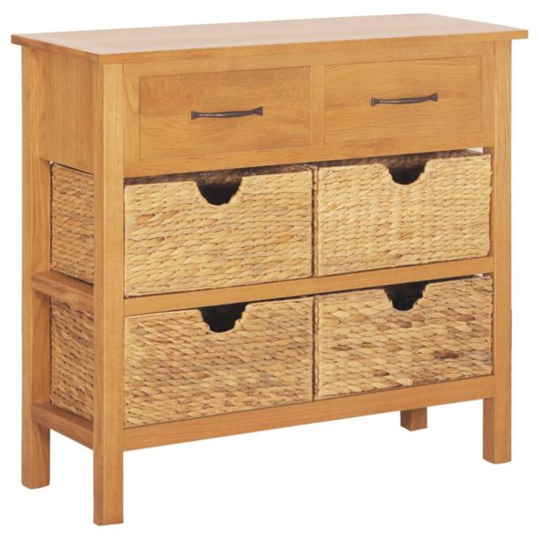 Sideboard 90X33.5X83 Cm Solid Oak Wood And Water Hyacinth