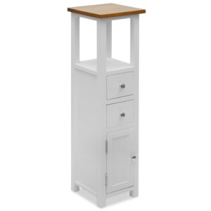 Colonial Painted White Slim Tall Chest of Drawers Solid Oak Wood Top