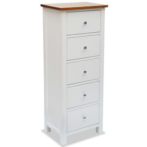 Colonial Painted White Tallboy Chest of Drawers Solid Oak Wood Top